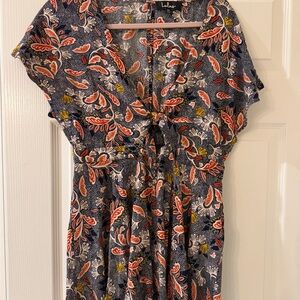 Lulu's Navy and Coral Floral Romper